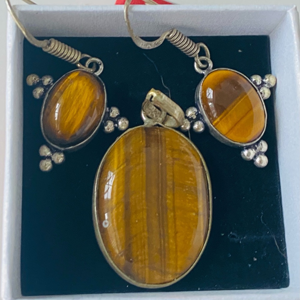 Vintage Real Tiger Eye and 925 Silver Set